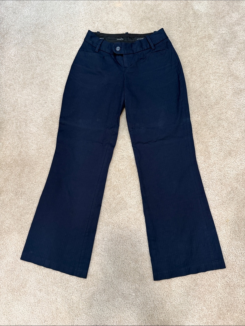 Banana Republic Navy Pinstriped Wide-Leg Trousers